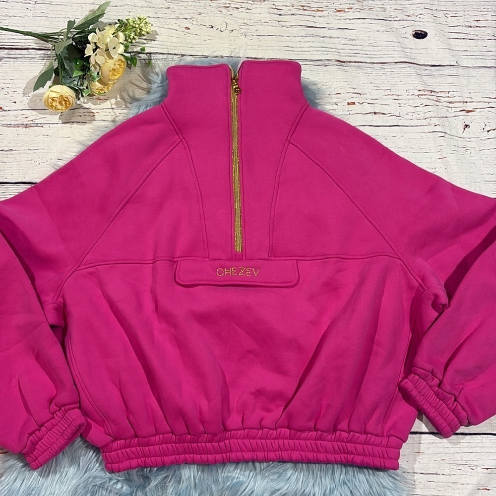 Chezev Kajiri Half-Zip Relaxed Sweatshirt Festival Fuchsia - Picture 4 of 9